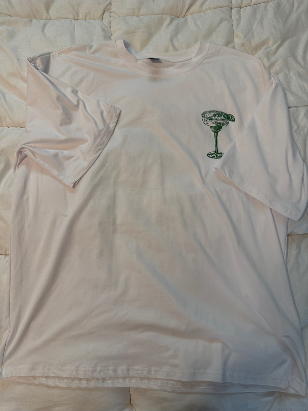 White T-Shirt with Green Cocktail Glass Graphic